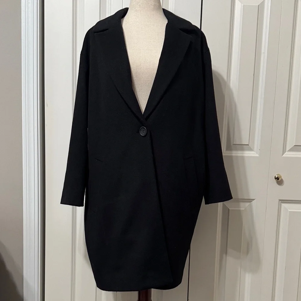 Wool Single Button, Lined Women's Relaxed Coat - Picture 1 of 9